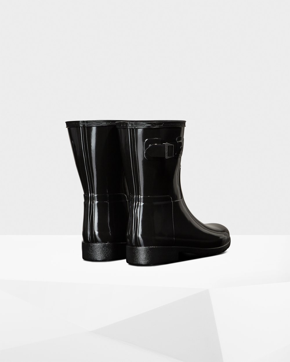 Womens Hunter Refined Slim Fit Gloss - Short Rain Boots Black - 4830-LTGOB